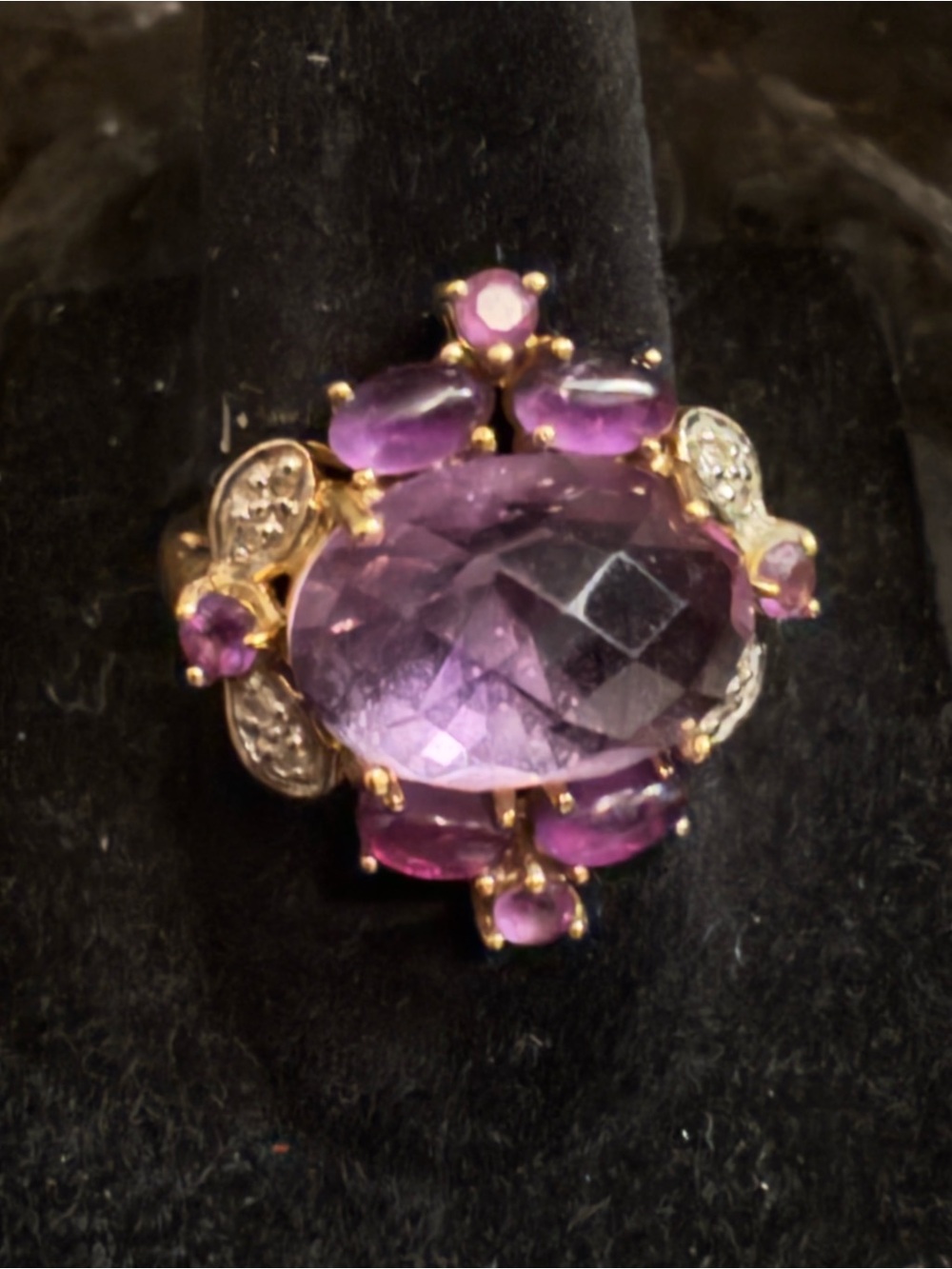 SCBS 10K Gold Amethyst & Diamond Cocktail Ring size 7